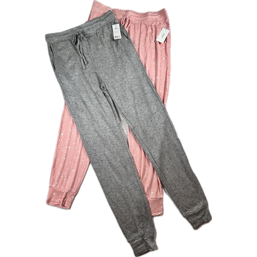 Alfani Intimates Pink Star & Grey Marled Pajama Lounge Pants Set 2 Pack Womens S